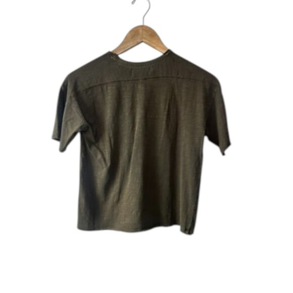 Zara Olive Green Crewneck Short Sleeve Pocket Cropped T-Shirt Shirt Women's 8 - Picture 4 of 5